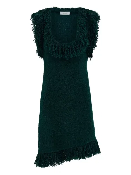 Rochie mini Ferragamo cu franjuri de costum verde