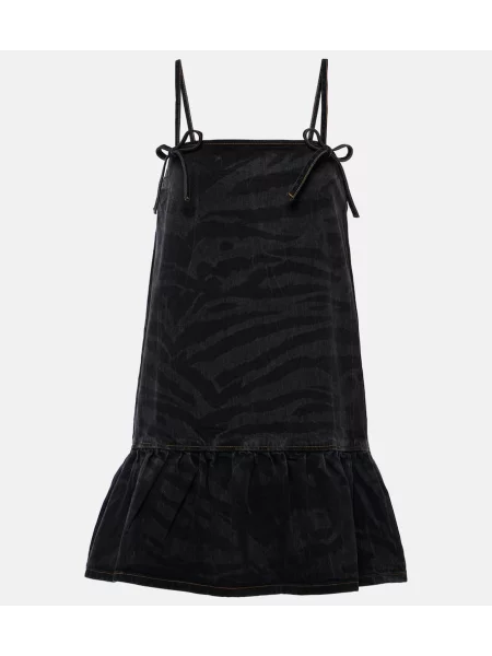 Sukienka jeansowa Ganni z nadrukiem w zebrę czarna