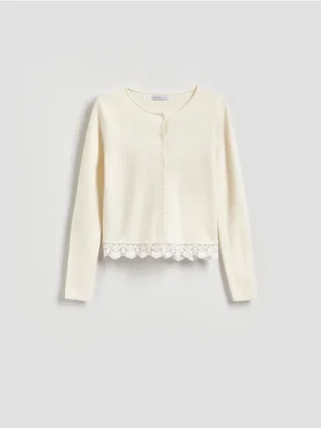 Reserved Кардиган з мереживом нюдовий 