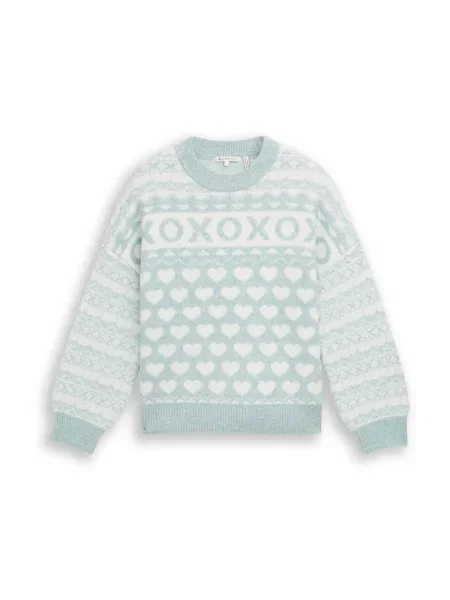 TOM TAILOR DENIM Pulover verde mentă alb