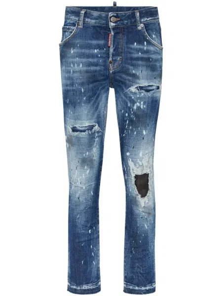 Skinny jeansy skinny Dsquared2 z przetarciami niebieskie