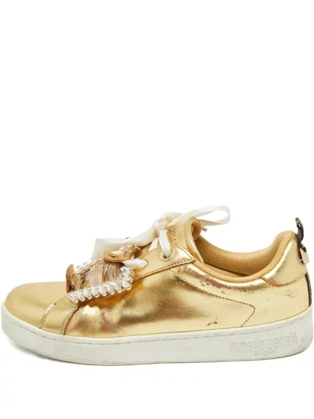 Sneakerși Roberto Cavalli din piele de cristal auriu