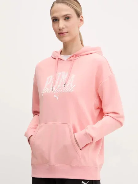 Суичър с качулка Puma с качулка с принт розово
