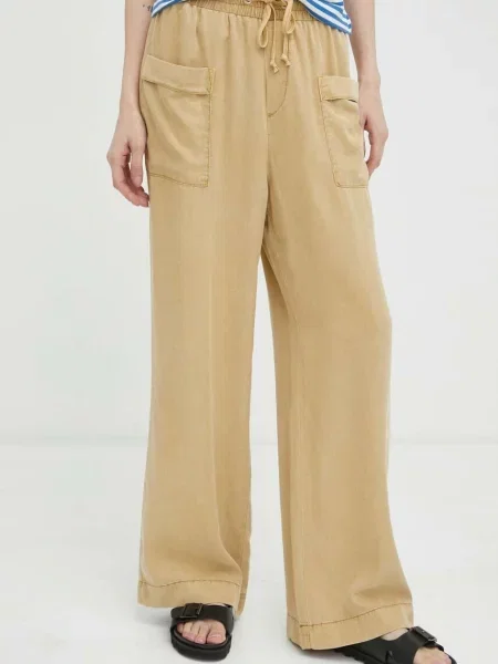Панталон Mustang Style Drawstring Wide Leg със стандартна кройка с висока талия бежово
