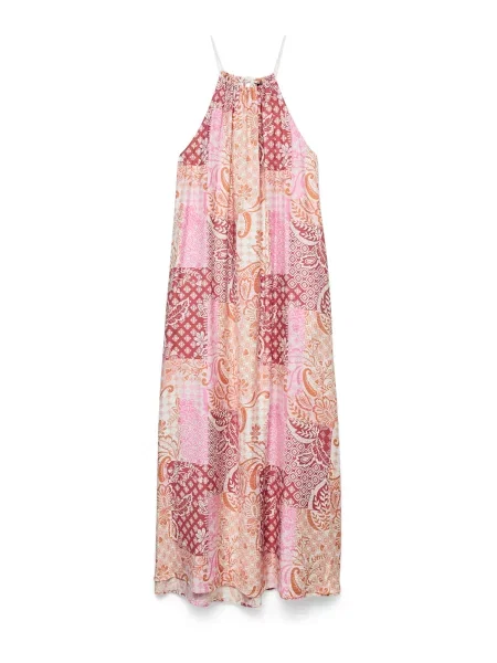 VERO MODA Rochie de vară VMCILLE HILDA ecru / portocaliu piersică / roz deschis / burgundy roșu