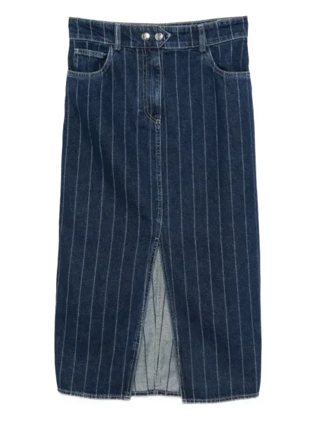 Fustă din denim Ba&sh cu dungi până la genunchi albastru