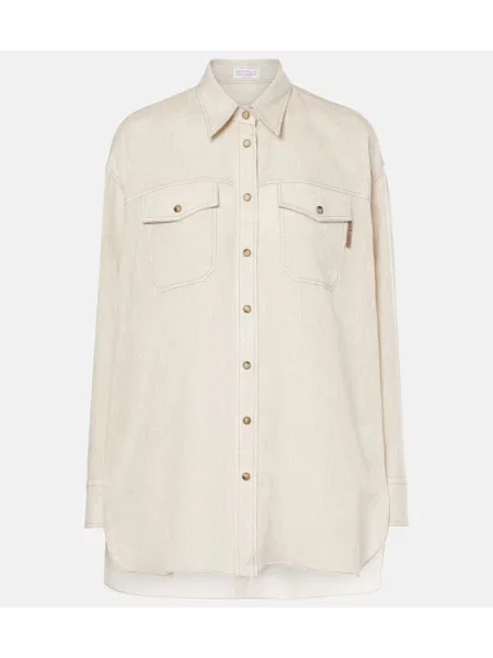 Lniany top Brunello Cucinelli beżowy