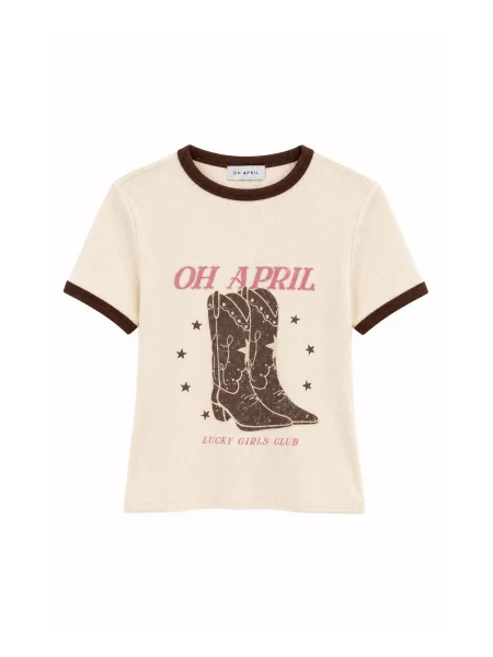 OH APRIL Tricou Boots maro / roz pitaya alb