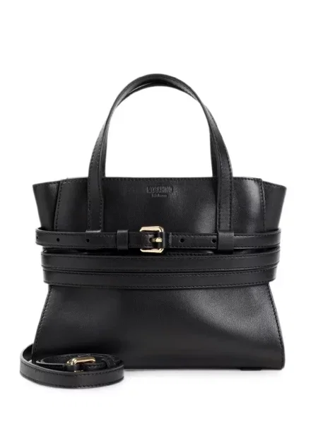 Geantă shopper Moschino din piele cu cataramă negru