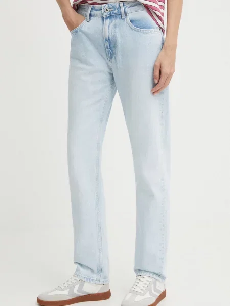Дънки Pepe Jeans STRAIGHT HW с изчистен дизайн със стандартна талия бяло