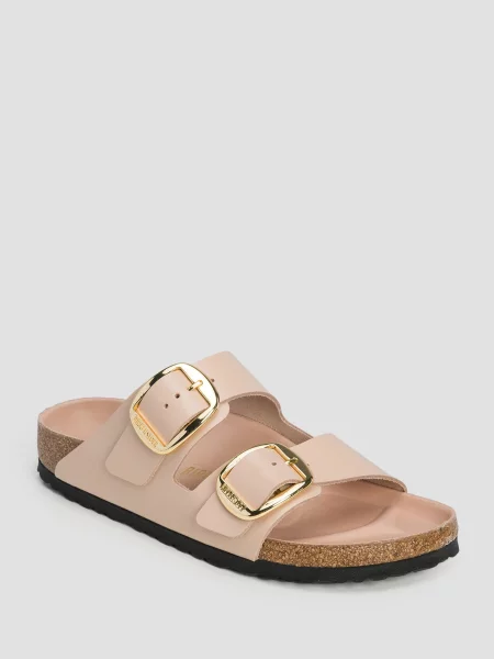 Klapki Birkenstock skórzane na sprzączkę różowe