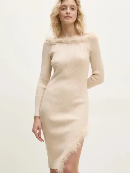 Answear Lab sukienka mini dopasowana beżowy