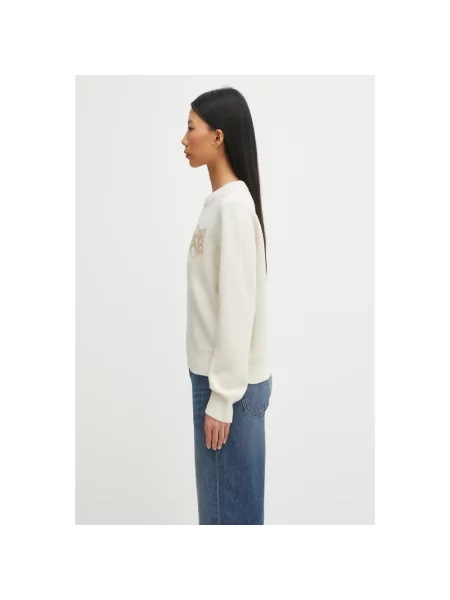 Maison Kitsuné sweter wełniany Fox Head Intarsia Merino beżowy
