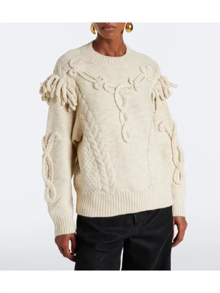 Vlnený sveter Marant Etoile so strapcami biela