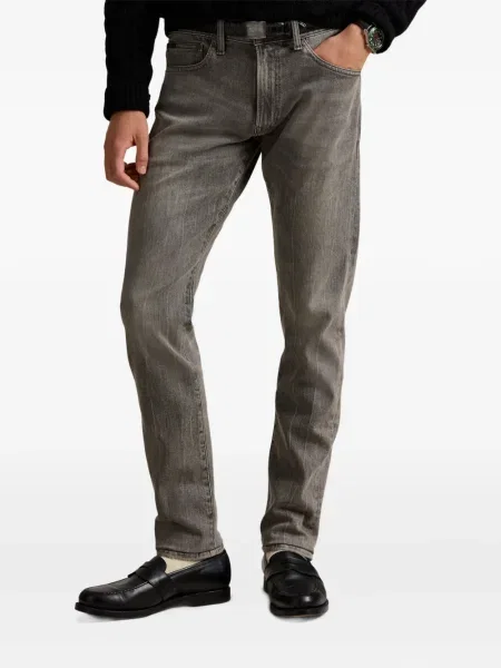 Haftowane szorty jeansowe Polo Ralph Lauren skórzane na ramiączkach niebieskie