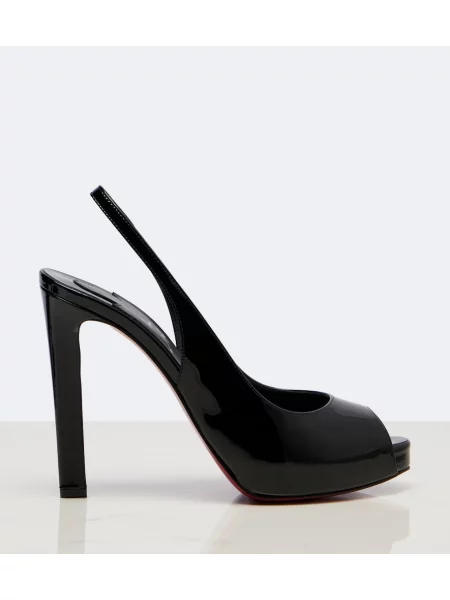 Kožené lakované lodičky Christian Louboutin s otvorenou pätou čierna