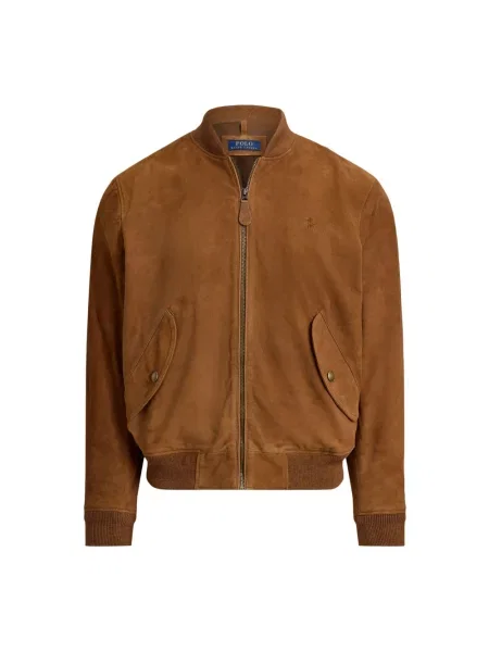 Kurtka skórzana o kroju regular fit z bocznymi z patkami Polo Ralph Lauren brązowy