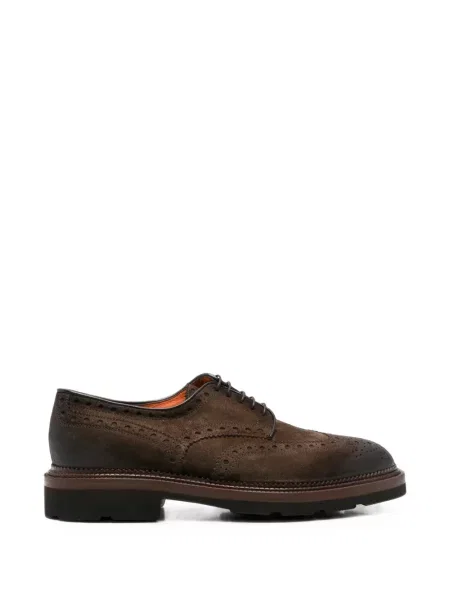 Brogues Santoni cu șireturi din piele de căprioară maro