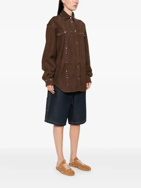 Cămașă Moschino din piele de căprioară maro