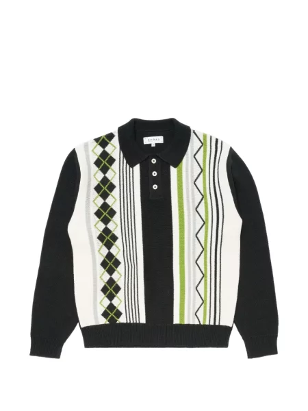 Tricou polo Edwin tricotate cu model argyle negru