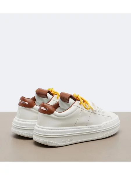 Sneakerși Miu Miu din piele cu platformă alb