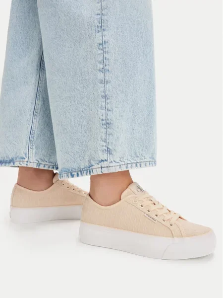 Tenisice Calvin Klein Vulc Flatf Laceup Jaq Aop Svijetlo žuta bež