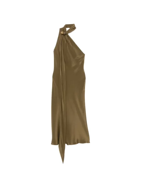 Rochie midi Max Mara de mătase cu un umăr gol verde