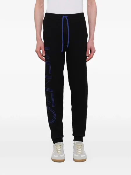 Pantaloni Kenzo tricotate alergare cu autograf negru