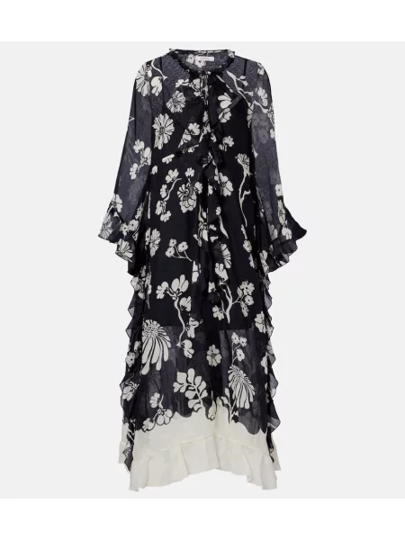 Rochie midi Dorothee Schumacher cu model floral până la genunchi de costum albastru