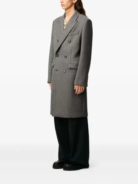 Palton Ami Paris cu model herringbone gri