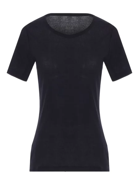 Koszulka Yohji Yamamoto z okrągłym dekoltem prążkowana czarna