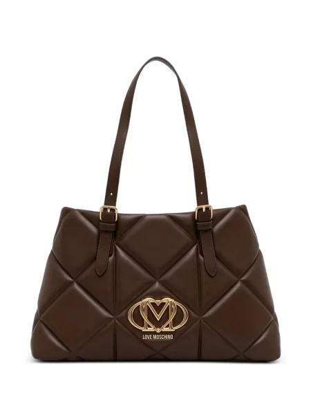 Matlasat geantă shopper Love Moschino cu autograf maro