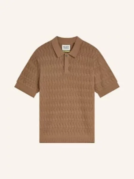 Scotch & Soda Pletené Polo Tričko Regular Fit velbloudí