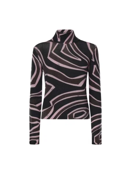 Sweter Pucci wełniany z nadrukiem z wysokim kołnierzem różowy