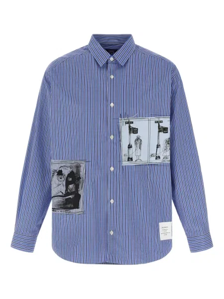 Pruhovaná košile Comme Des Garçons Homme se záplatami modrá