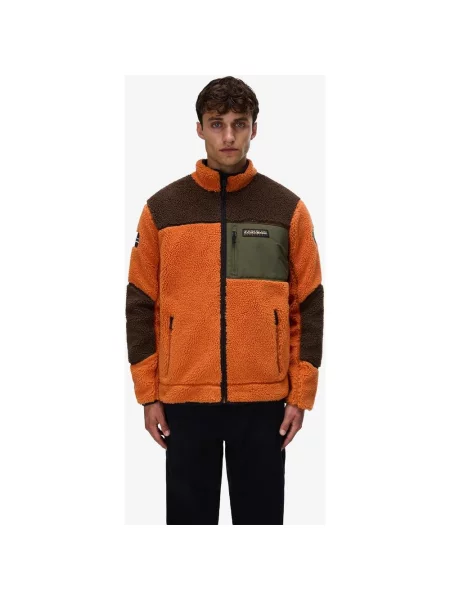 Polar napapijri yupik fleece full zip ciemny brązowy S pomarańczowy
