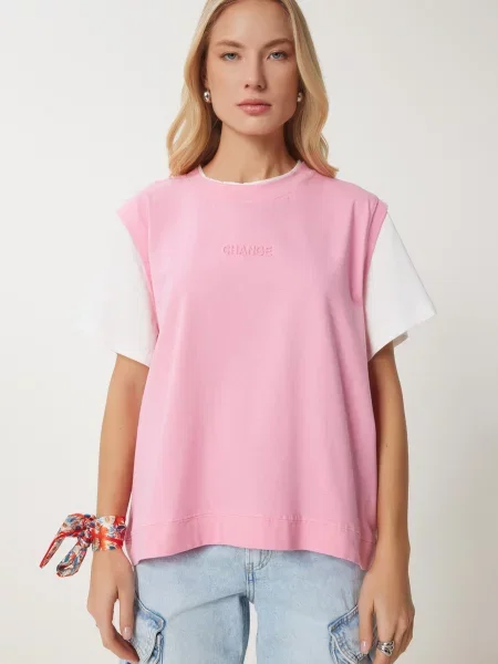 Happiness İstanbul Tricou roz deschis alb