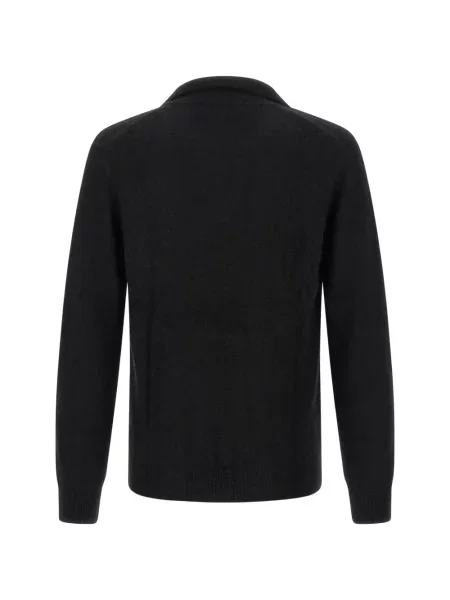 Lung tricou polo Larmeri Studio din cașmir negru