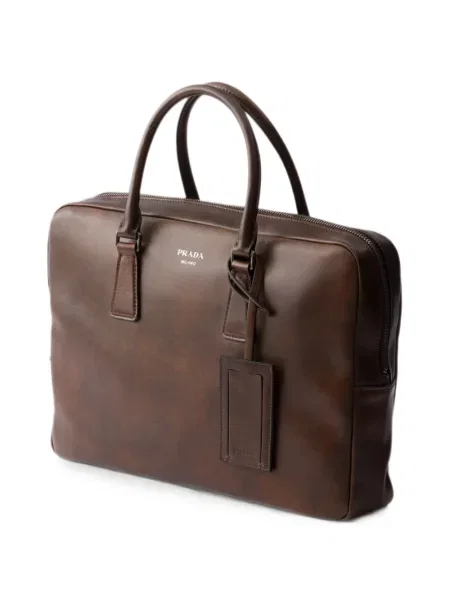 Geantă Prada din piele business maro