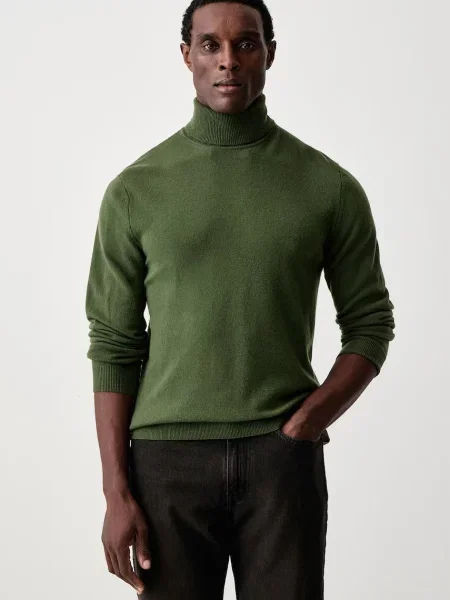 United Colors of Benetton pulover cu guler înalt pentru bărbați din lână verde