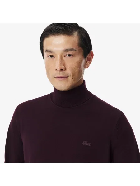 Lacoste Sweter Z Wełny Merino Z Golfem brązowy