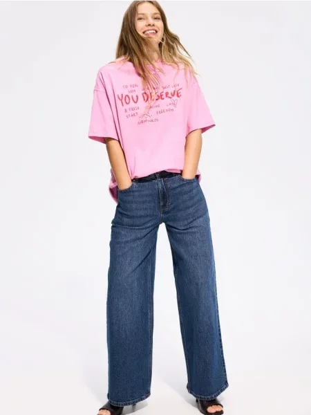 Reserved Tricou din cu imprimeu roz-pastel roz