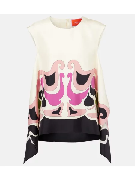 Top La Doublej de mătase cu imagine alb