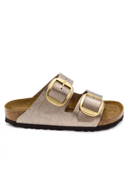 Klapki Birkenstock skórzane na sprzączkę beżowe
