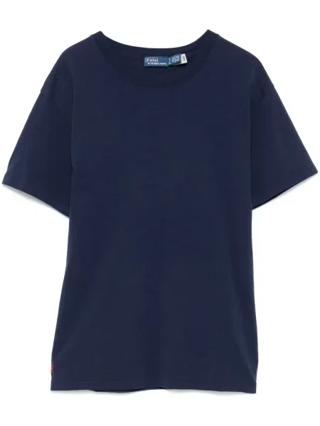 Krátké kožené tričko Polo Ralph Lauren s výšivkou modré