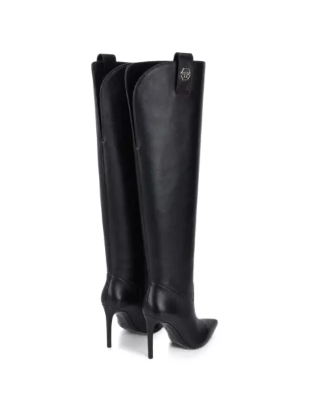 Cizme Philipp Plein din piele cu toc înalt negru