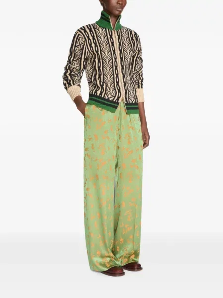 Pantaloni Dries Van Noten din jacard verde