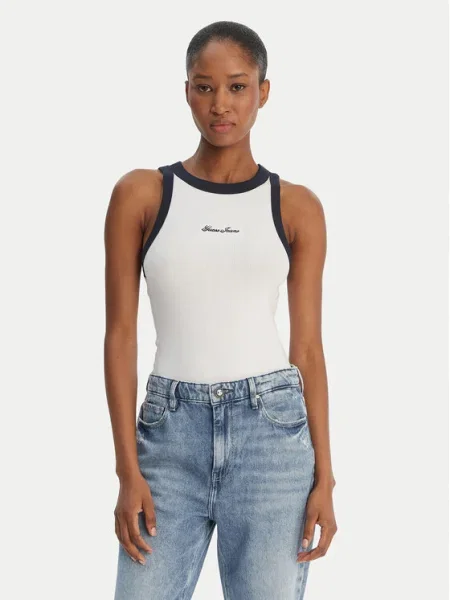 Top din denim Guess Jeans alb