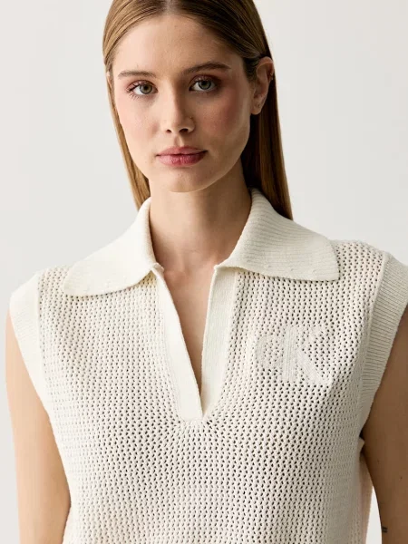 Kamizelka Calvin Klein Jeans Crochet Cropped Vest Tofu M beżowa