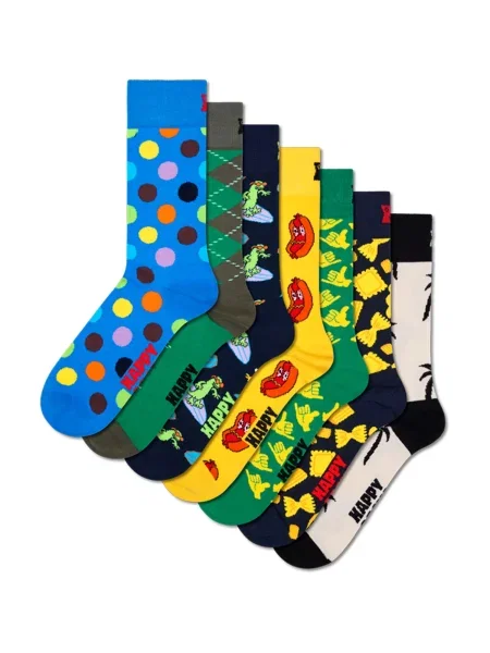 Happy Socks Nogavice modra / rumena / zelena bela